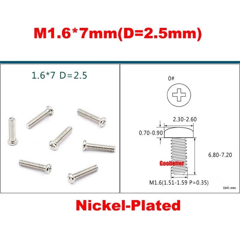 Phillips Pan Head Machine Screws M0.8 M1 M1.2 M1.4 M1.6 M1.7 — Cross Round Head Bolts, Multiple Coatings - HomeDIYer