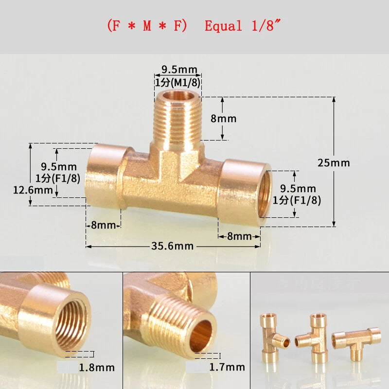 Brass Tee Pipe Fittings – NPT Thread, 1/8" to 2", M/F Configurations
