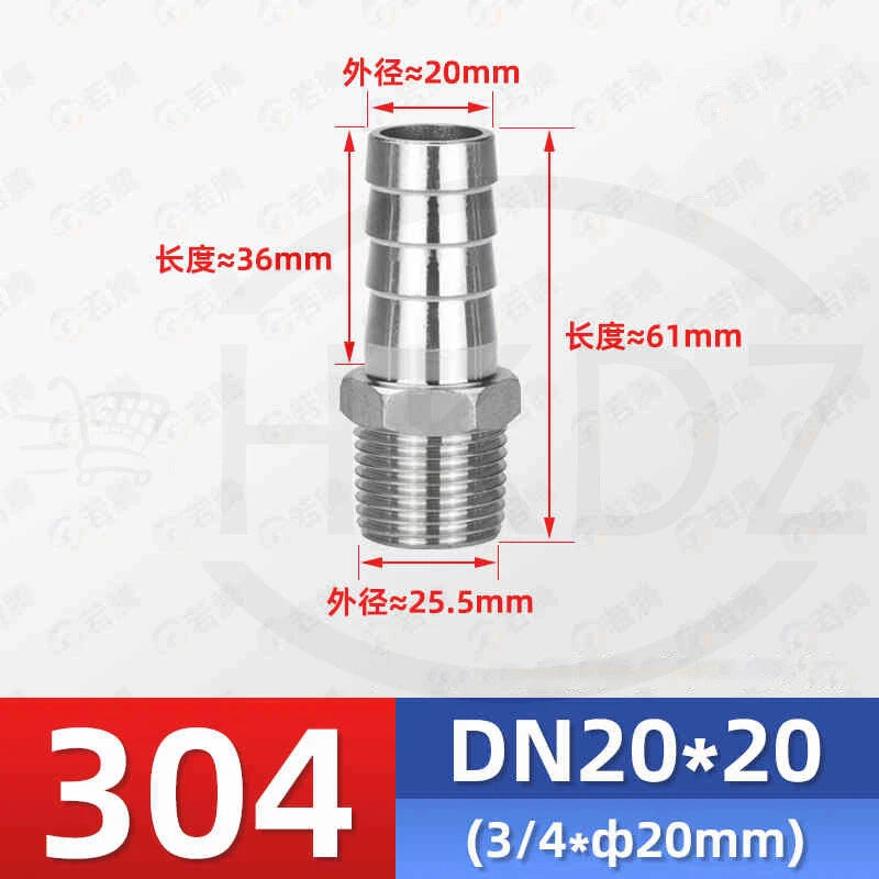 BSP Male Thread Stainless Steel Barb Hose Tail Connector — 1/8" to 4"