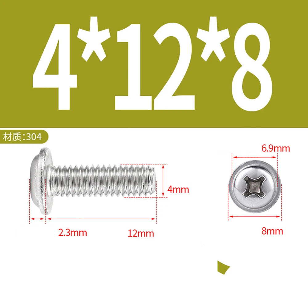 Phillips Flanged Button Head Screws M1.4–M6 | 304 Stainless Steel