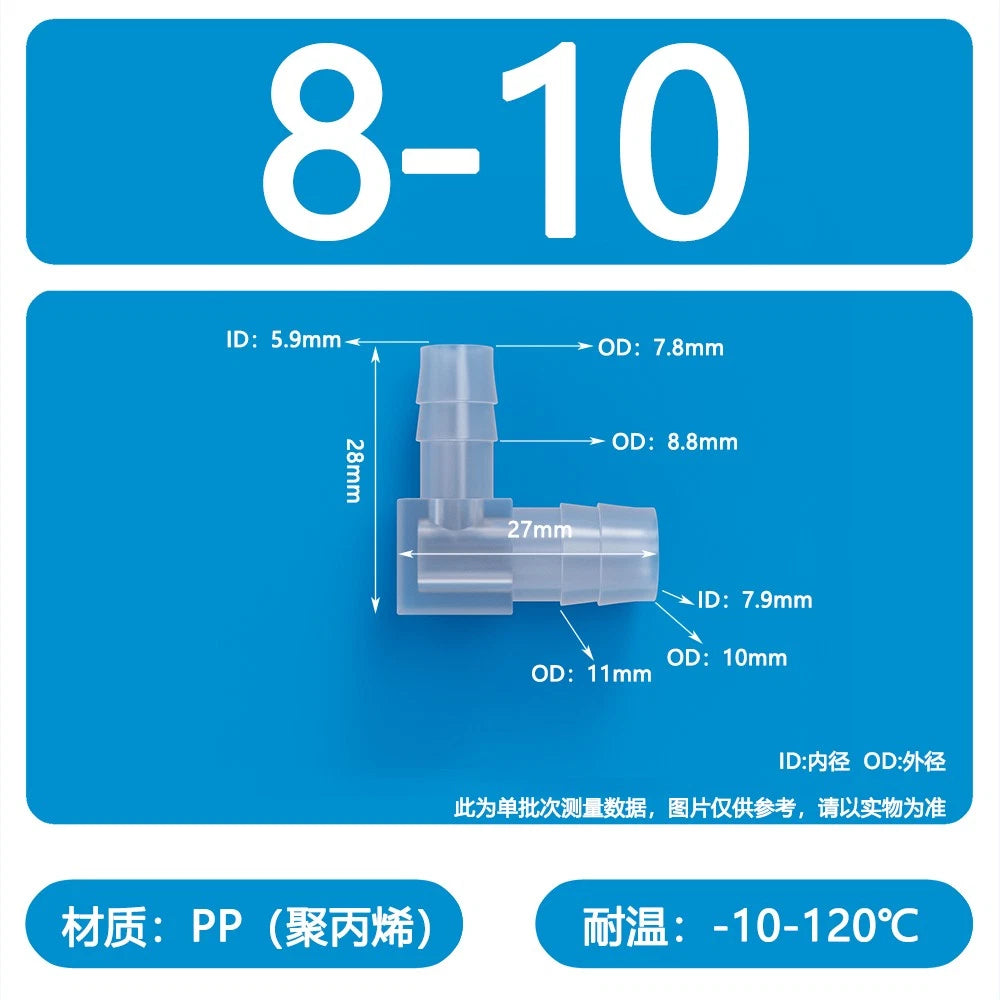 90° Elbow Plastic Barbed Joiner Reducer Connector Pipe Tube Hose Water 1.6-25mm
