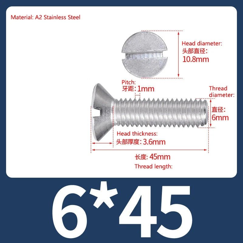 A2 Stainless Steel Slotted Countersunk Screws DIN 963 | M4 M5 M6 - HomeDIYer