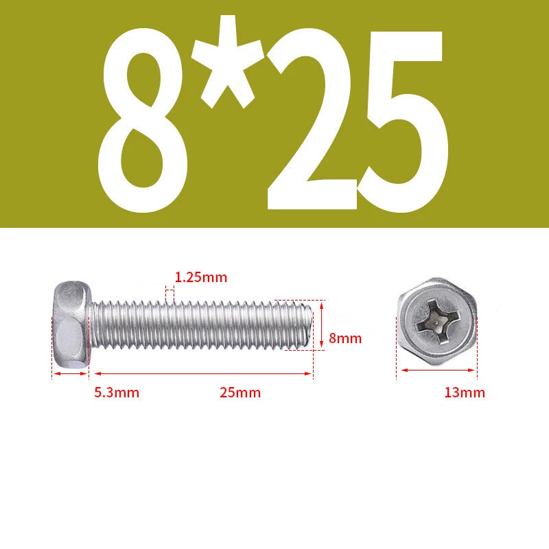 A2 Stainless Steel Hex Head Machine Screws – M3 M4 M5 M6 M8, Fully Threaded (304 Grade)