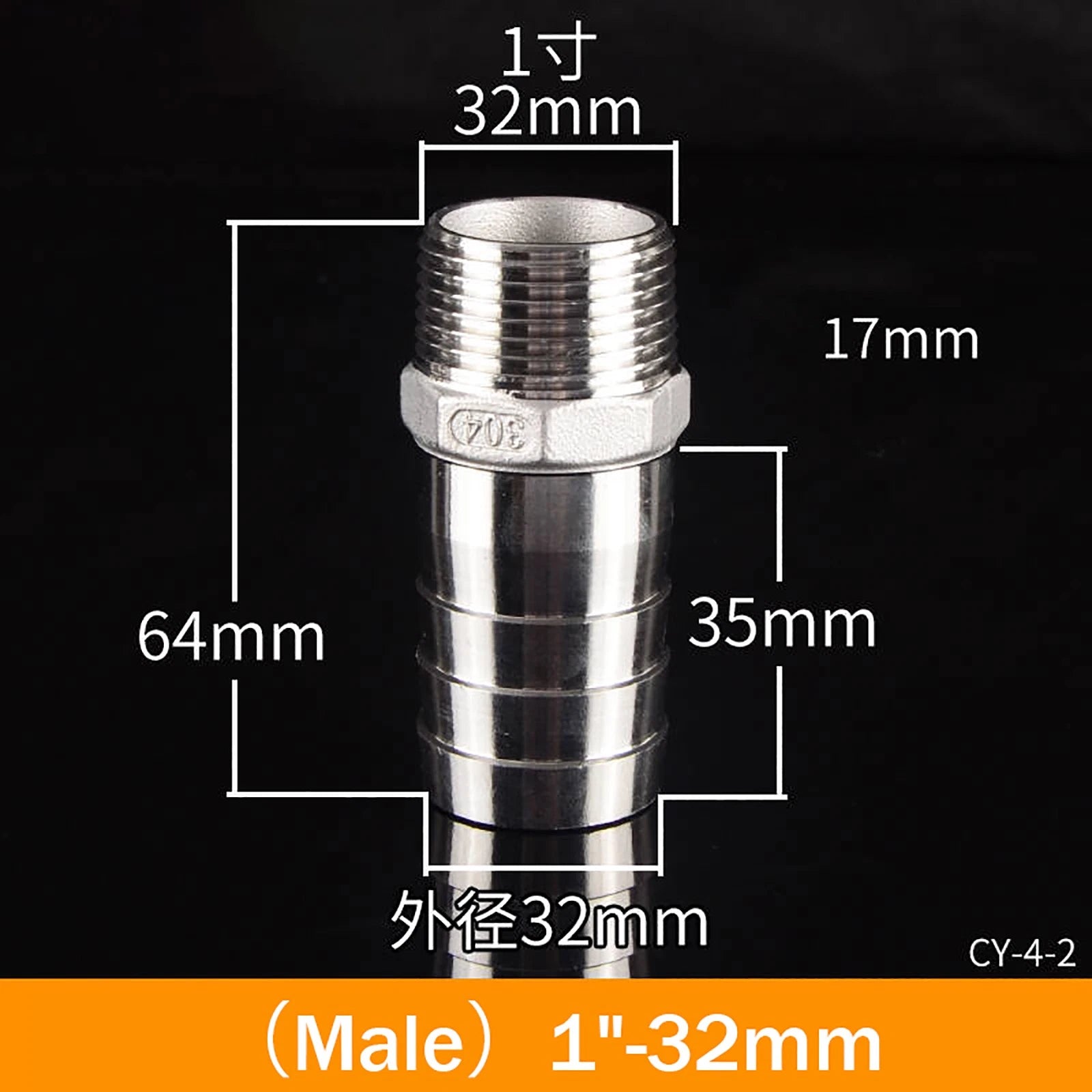BSP Male Taper Thread x Hose Tail Adapter Fittings — Stainless Steel 304