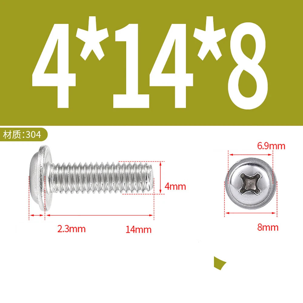 Phillips Flanged Button Head Screws M1.4–M6 | 304 Stainless Steel