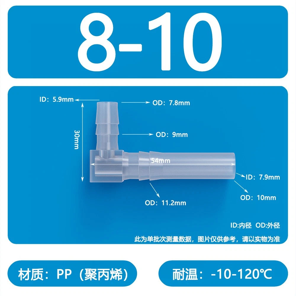 90° Elbow Plastic Barbed Joiner Reducer Connector Pipe Tube Hose Water 1.6-25mm