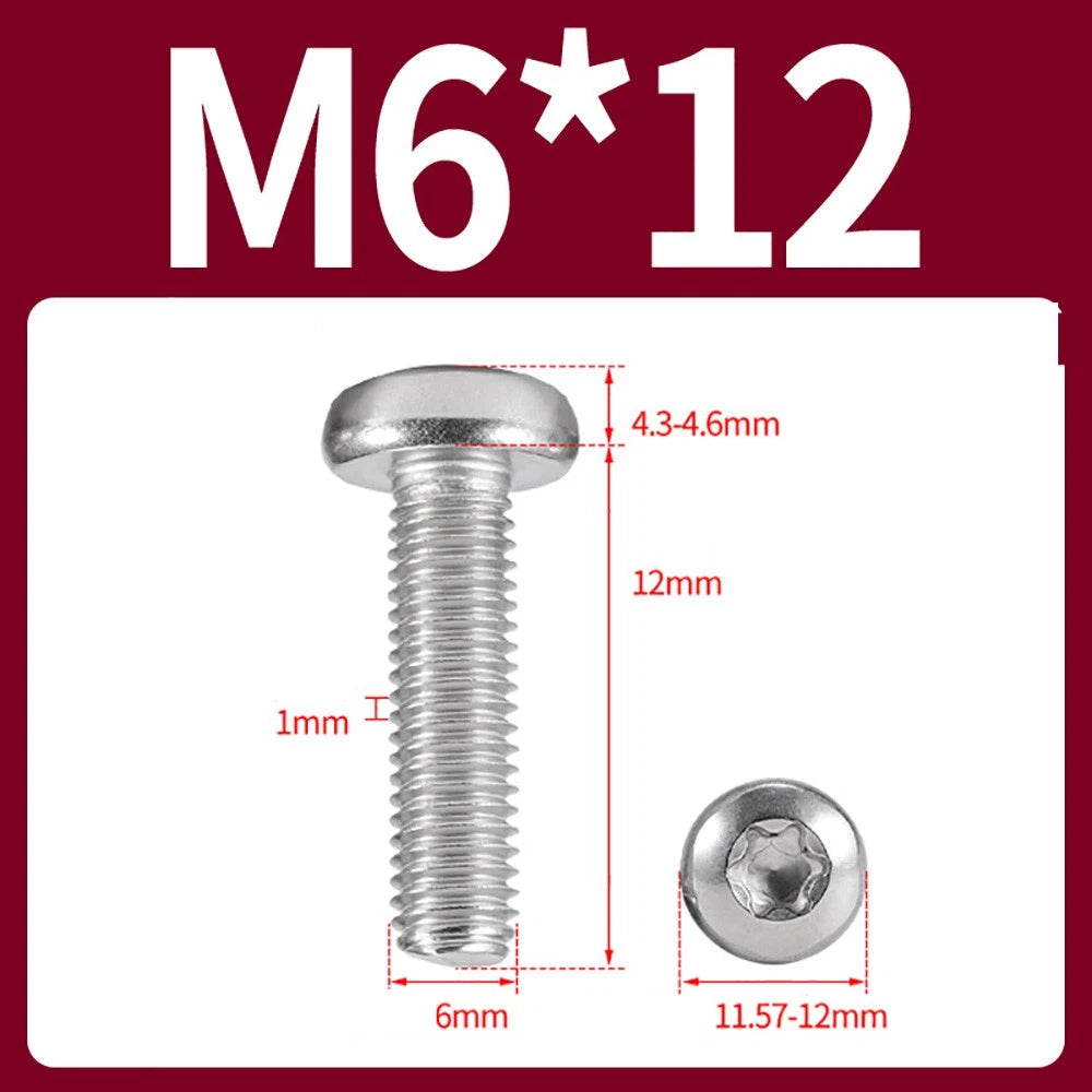 M2–M10 A2 Stainless Steel Torx Button Head Machine Screws, With or Without Column, Pack of 5