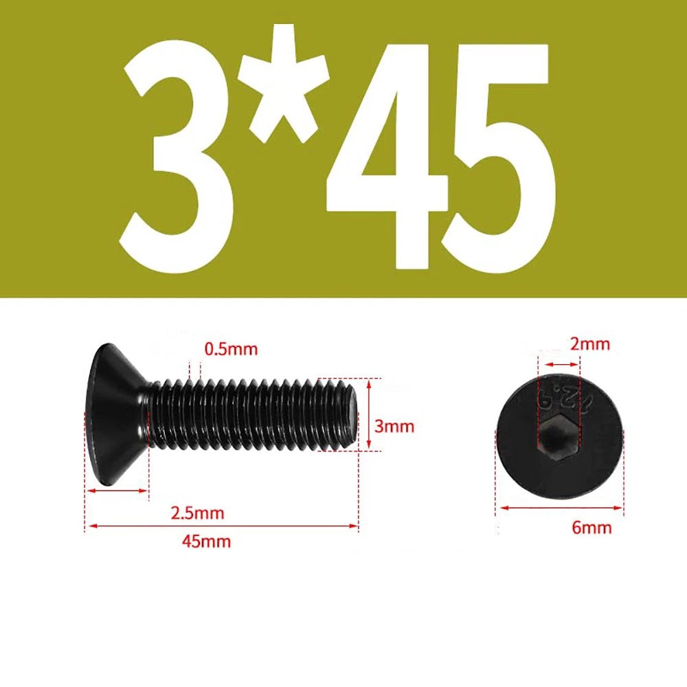 M1.6–M3 Countersunk Socket Head Screws – 12.9 Grade Carbon Steel, Flat Head, Fully Threaded (3–50mm Overall Length)