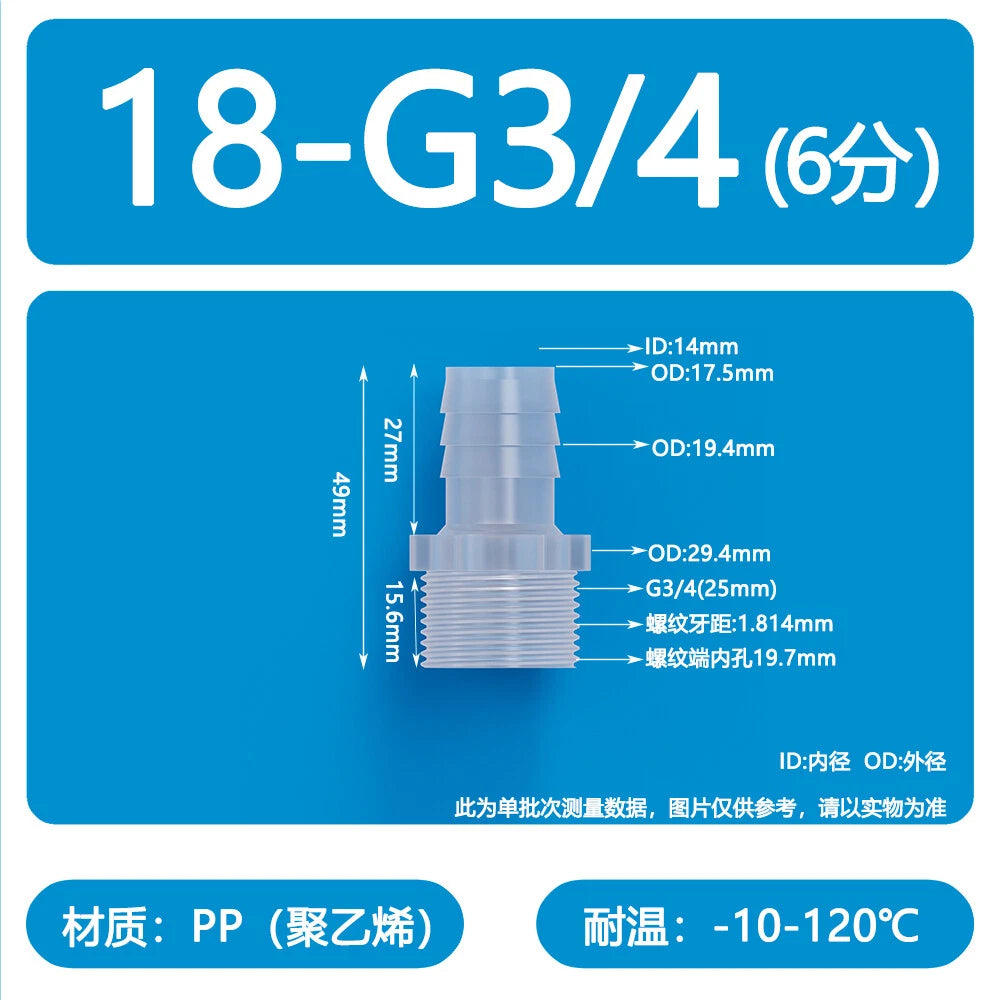 Male Thread Barbed Hose Connector — Plastic Straight Pipe Fitting (BSP, G1/8 to G3/4)
