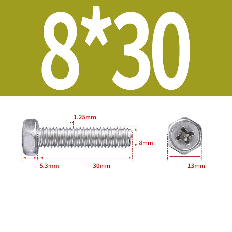 A2 Stainless Steel Hex Head Machine Screws – M3 M4 M5 M6 M8, Fully Threaded (304 Grade)