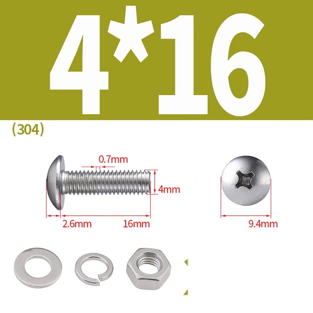 M2–M4 Phillips Truss Head Machine Screws with Hex Nuts & Washers – A2 Stainless Steel - HomeDIYer