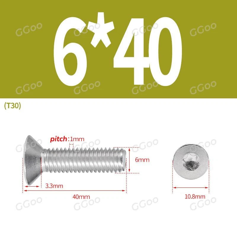 A2 Stainless Steel Torx Countersunk Flat Head Machine Screws M2 M2.5 M3 M4 M5 M6 M8 DIN 965 — 4mm to 60mm