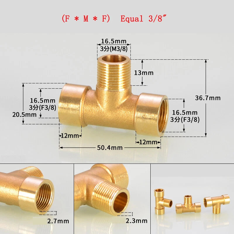 Brass Tee Pipe Fittings – NPT Thread, 1/8" to 2", M/F Configurations