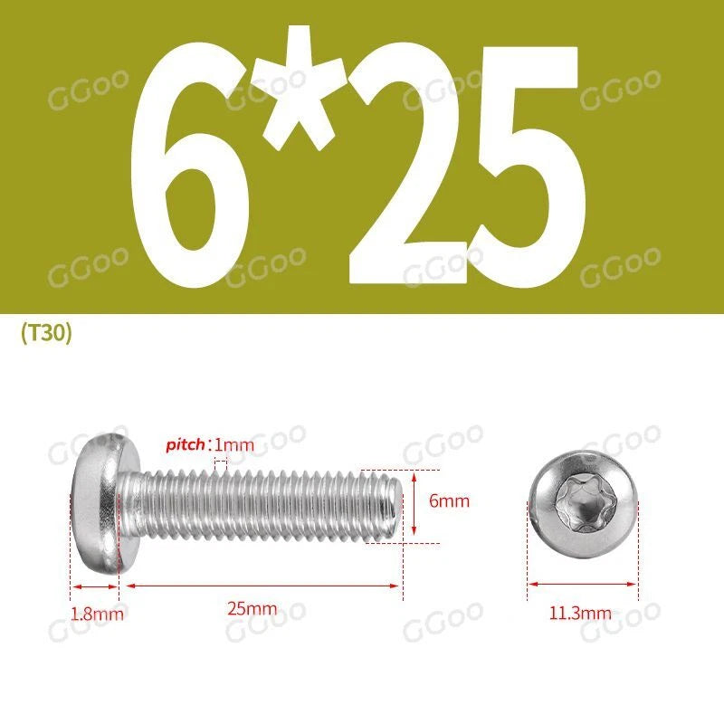 A2 Stainless Steel Torx Pan Head Machine Screws — M2 to M8, Six-Lobe Drive