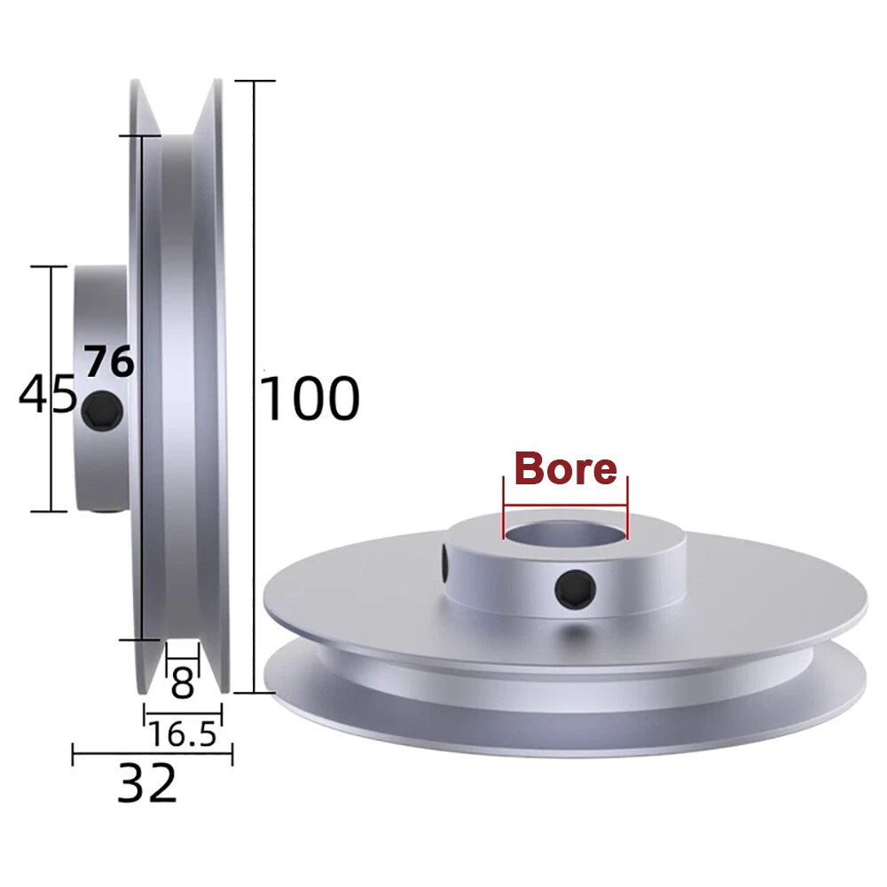 OD 50/60/80/100mm Pulley Aluminum V Single Groove Pulleys Wheels for B-Type Belt
