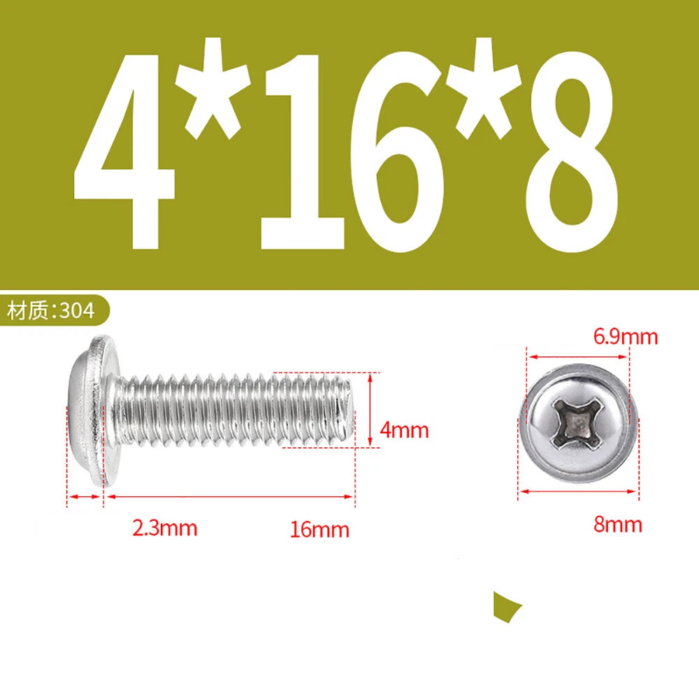 Phillips Flanged Button Head Screws M1.4–M6 | 304 Stainless Steel