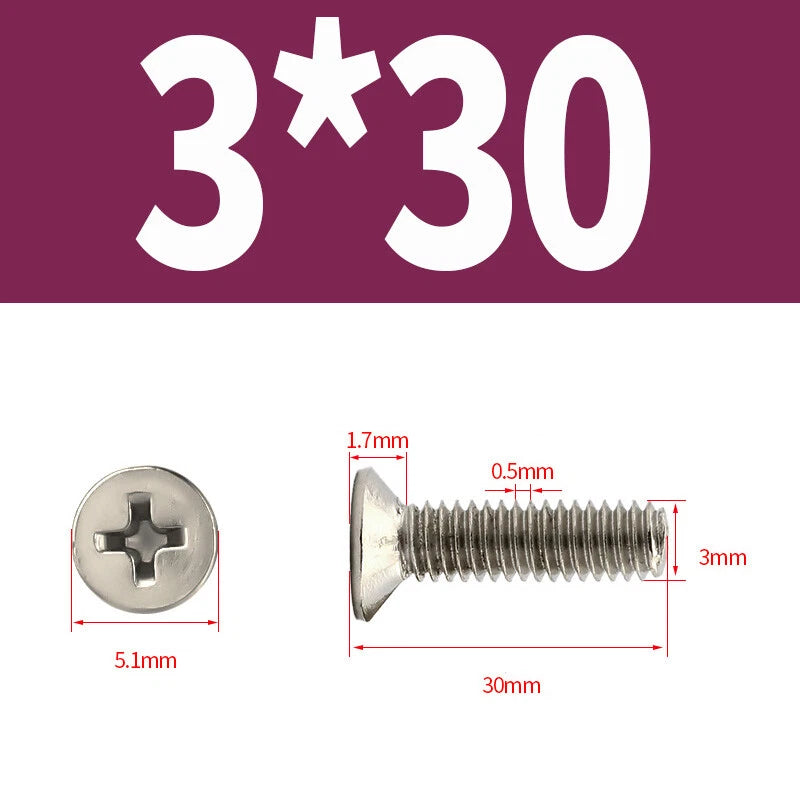 Phillips Machine Screws Countersunk Nickel Plated Steel DIN 965 Flat Head M1~M6
