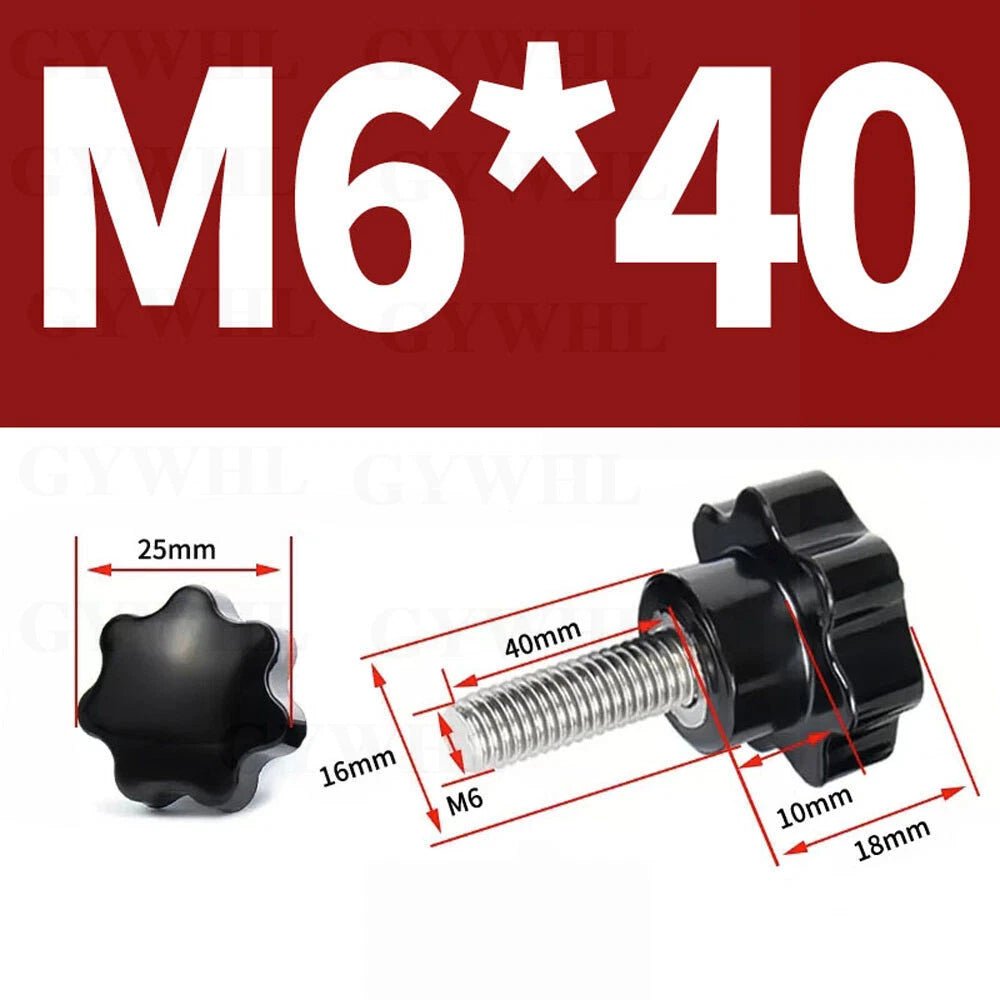 Stainless Thumb Screws Hand Knob Grip Bolts Black Plastic Hexalobular Star Head - HomeDIYer