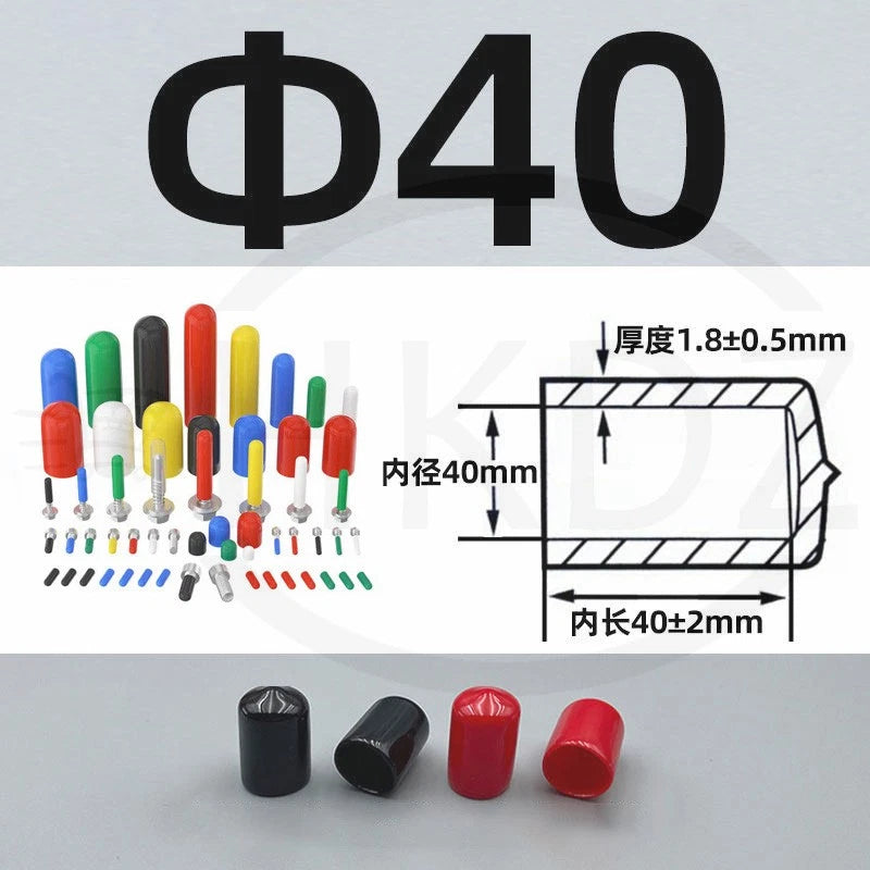 PVC End Caps for Screws, Bolts, Rods, Tubes & Cables – Thread Cover Protector, Rubber Plastic Caps (12-114mm, Multiple Colors)