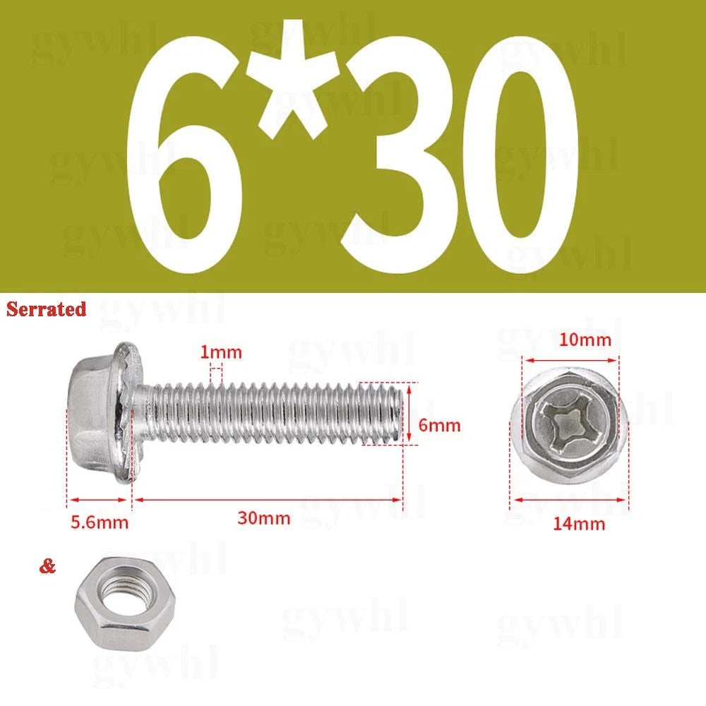 Phillips Hex Flange Bolts with Hex Nuts — Serrated & Smooth, M3–M8
