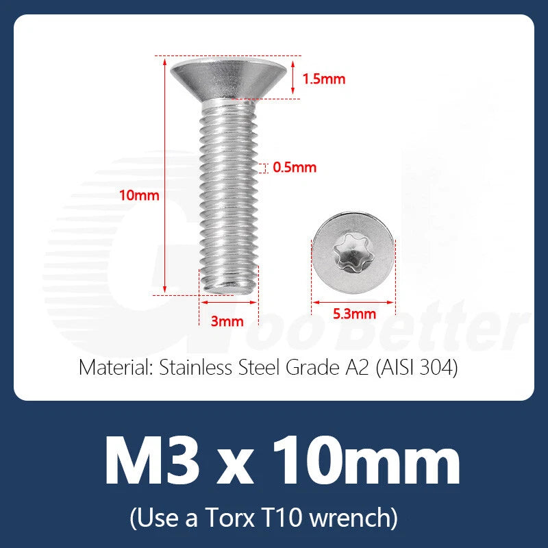 M1.4–M12 Torx Countersunk Machine Screws – A2 Stainless Steel, DIN 965 (3–100mm)