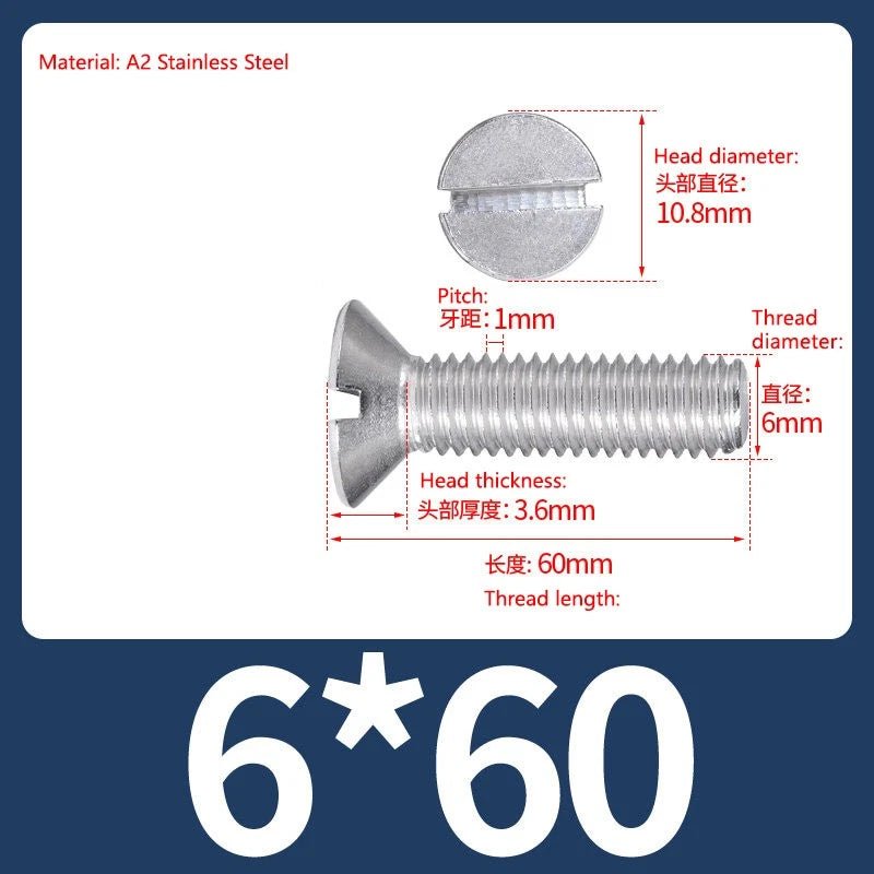 A2 Stainless Steel Slotted Countersunk Screws DIN 963 | M4 M5 M6 - HomeDIYer