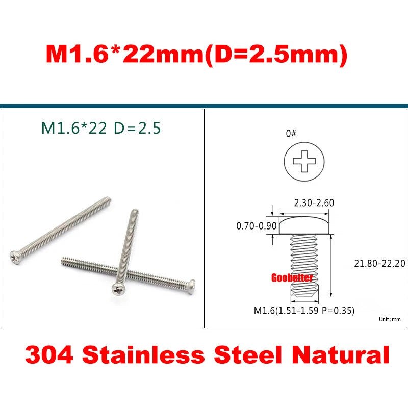 Phillips Pan Head Machine Screws M0.8 M1 M1.2 M1.4 M1.6 M1.7 — Cross Round Head Bolts, Multiple Coatings - HomeDIYer