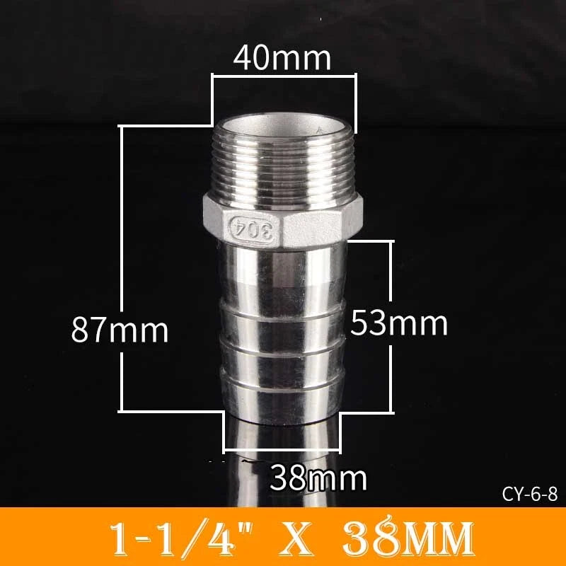 Stainless Steel BSP Male Thread x Barb Hose Tail Connector | 1/8" to 4"