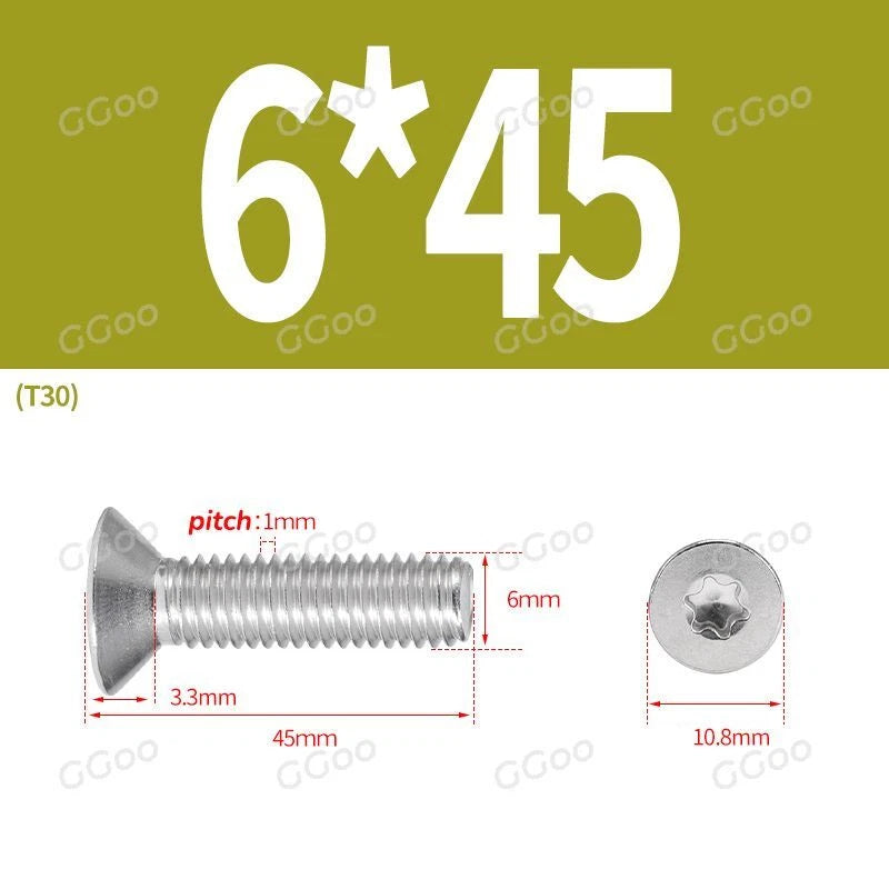 A2 Stainless Steel Torx Countersunk Flat Head Machine Screws M2 M2.5 M3 M4 M5 M6 M8 DIN 965 — 4mm to 60mm