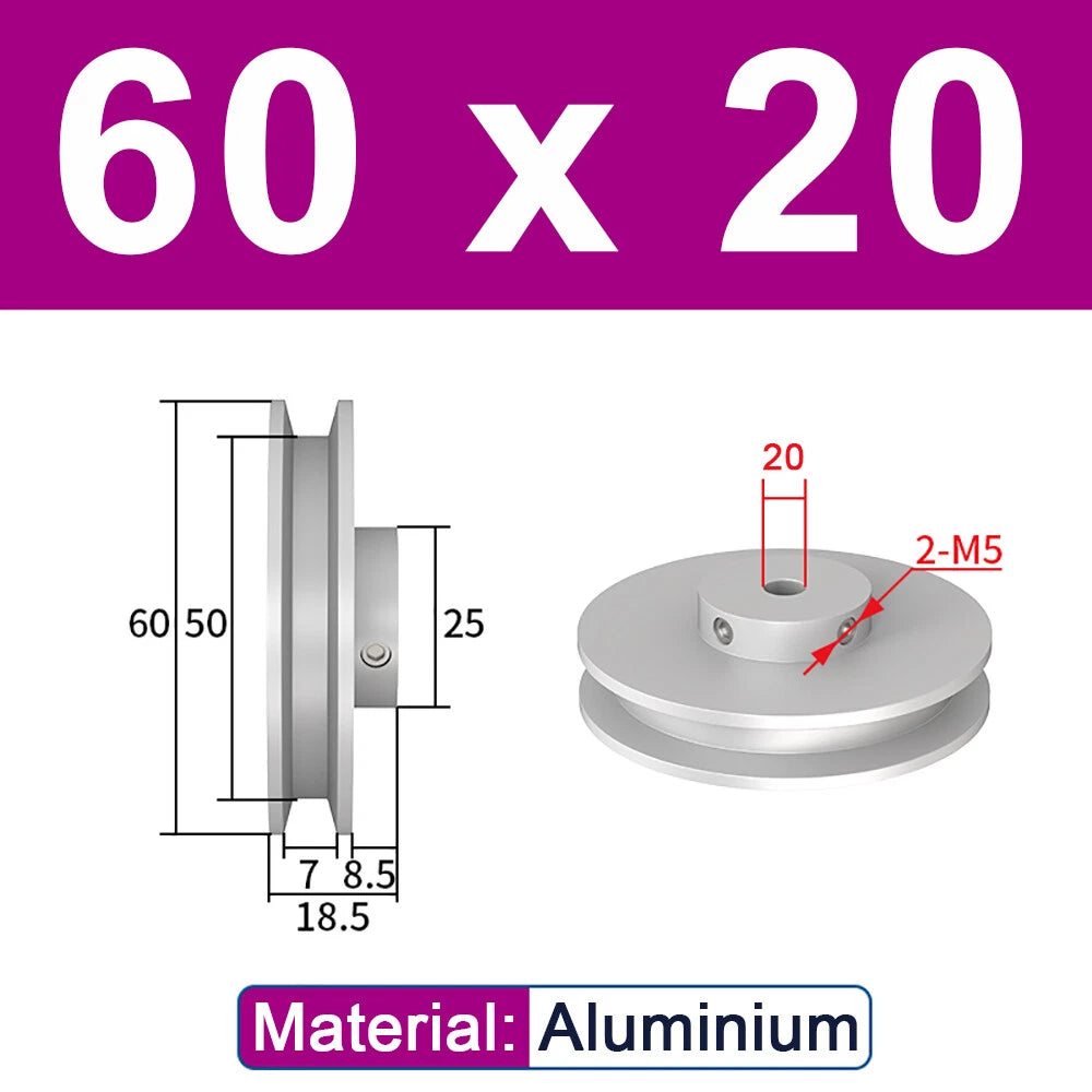 OD 20mm-100mm Aluminium V-Groove Pulley With Fixed Screw for 5mm/6mm Width Belt