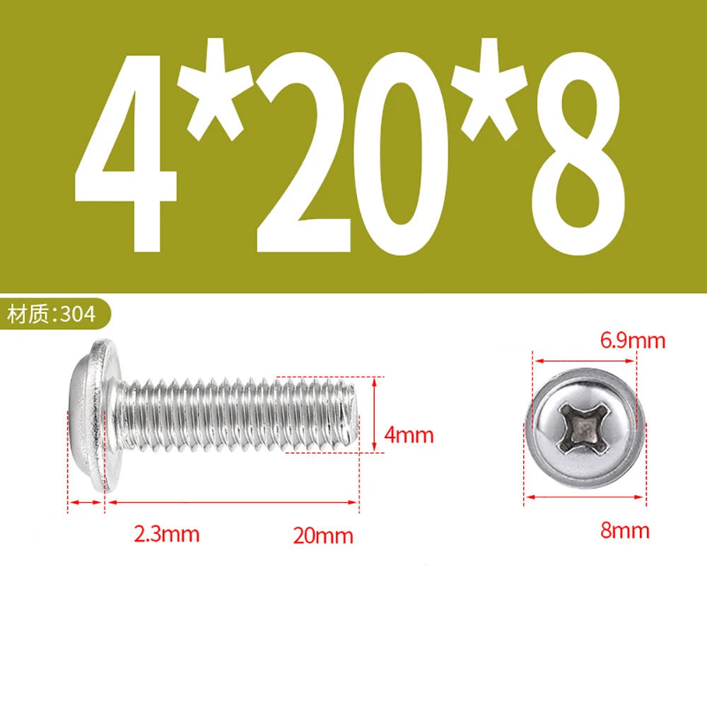 Phillips Flanged Button Head Screws M1.4–M6 | 304 Stainless Steel