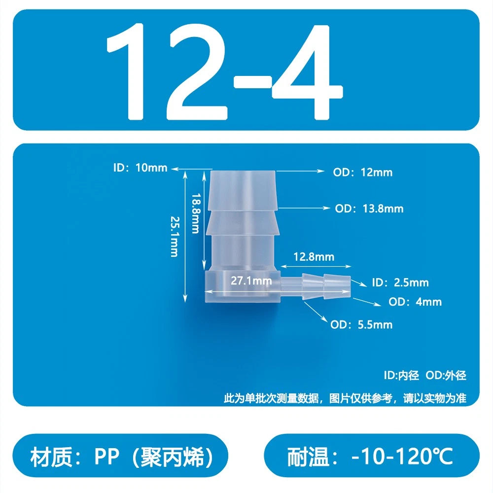 90° Elbow Plastic Barbed Joiner Reducer Connector Pipe Tube Hose Water 1.6-25mm