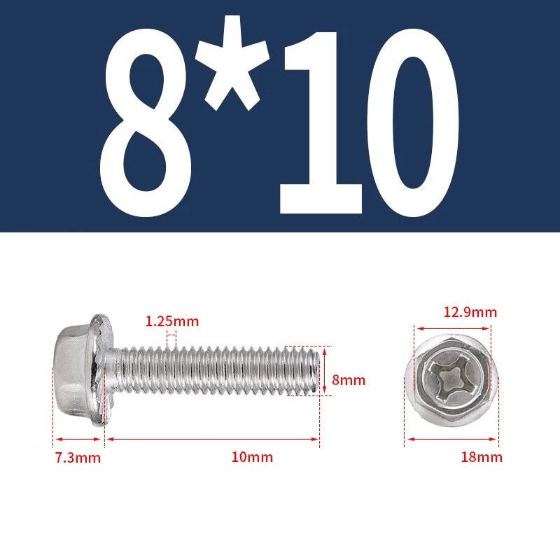 Phillips Hex Flange Screws 304 Stainless Steel M3–M8 | Dentate & Flat Flange - HomeDIYer