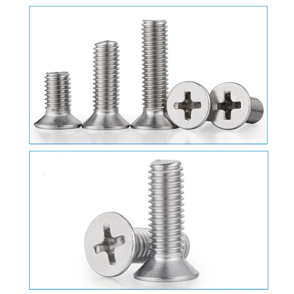 A2 Stainless Steel Phillips Countersunk Flat Head Micro Machine Screws M1 M1.2 M1.4 M1.6 M2 M2.5 GB/T 819 — 3mm to 60mm