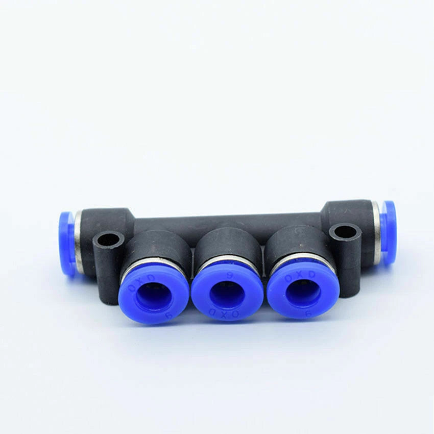 Pneumatic 5-Way Push-In Fitting Manifold | Air Tube Connector 4 6 8 10 12mm