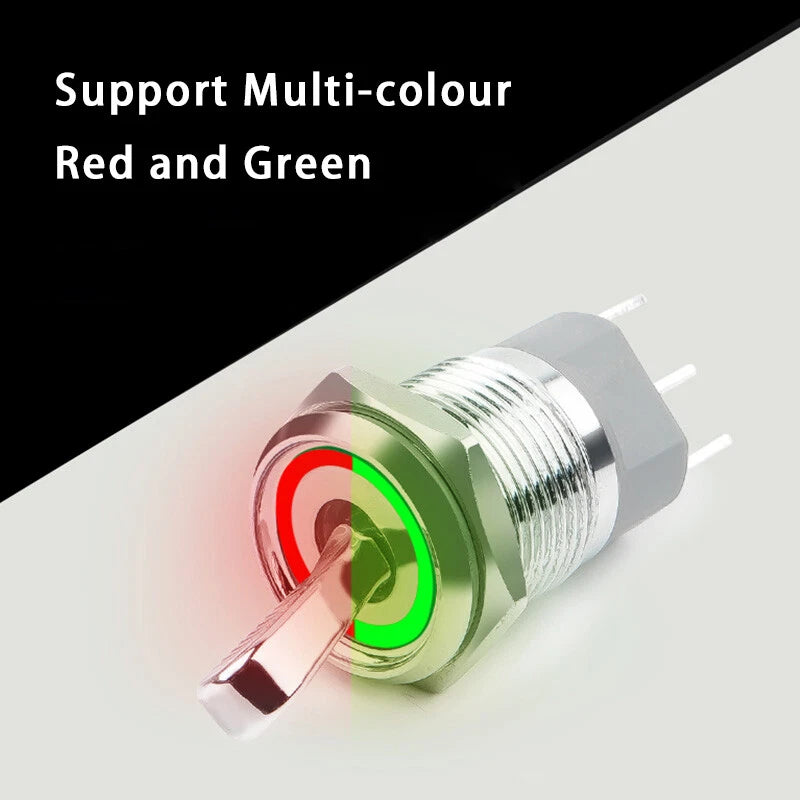 16mm Metal Toggle Switch – 15A 2-Position ON/OFF with LED Indicator, IP65 Waterproof
