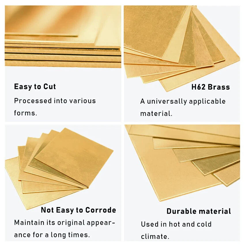 Solid H62 Brass Sheet Metal Plates DIY Crafts Multiple Sizes 0.3mm-6mm Thickness