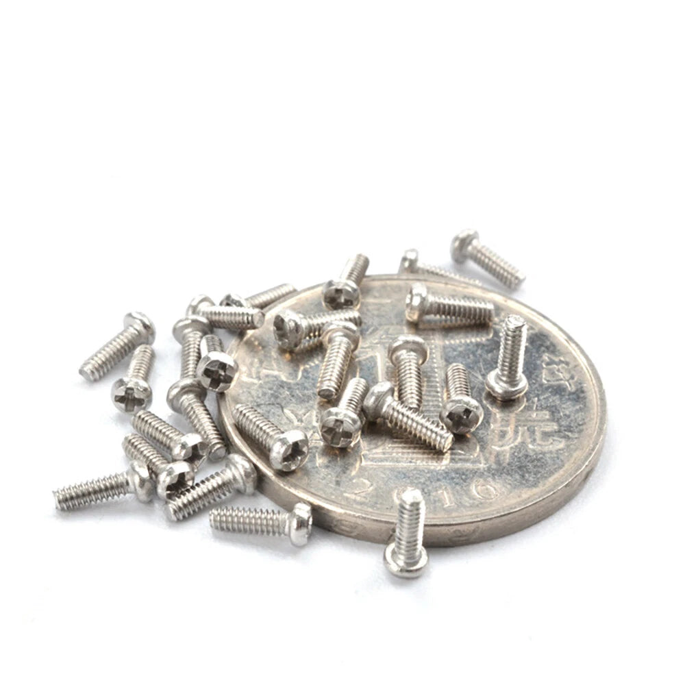 A2 Stainless Steel Pan Head Phillips Micro Machine Screws M1.0 M1.2 M1.4 M1.6 M2 M2.5 M3 M3.5 — 3mm to 120mm