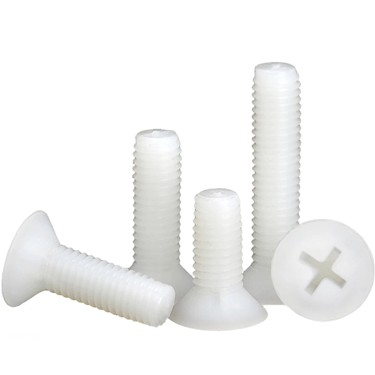 White Nylon Phillips Pan / Countersunk Head Machine Screws with Hex Nuts – M3 M4 M5 M6 M8, Non‑Conductive & Corrosion‑Free