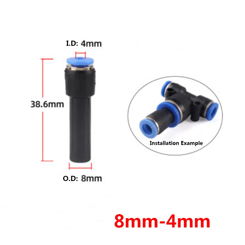 Reducing Push-In Straight Pneumatic Hose Fittings | 6–12mm Quick Connect Adapters