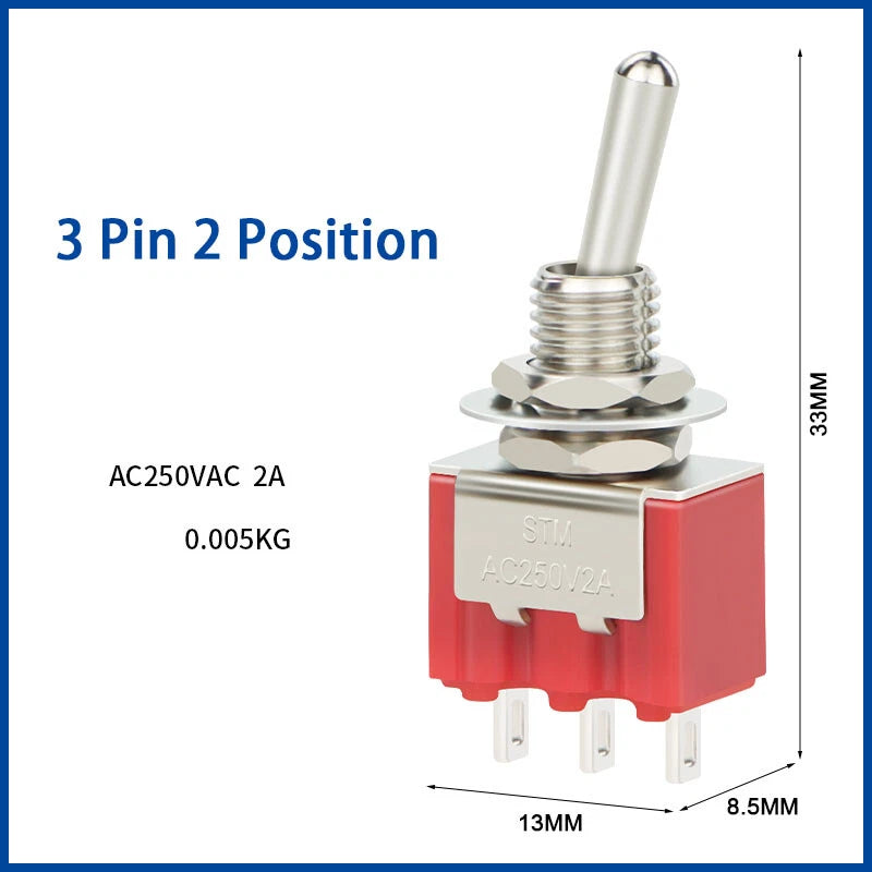 MTS 6mm Mini Toggle Switch – 3 & 6 Pin, 2 & 3 Position, On-Off / On-Off-On