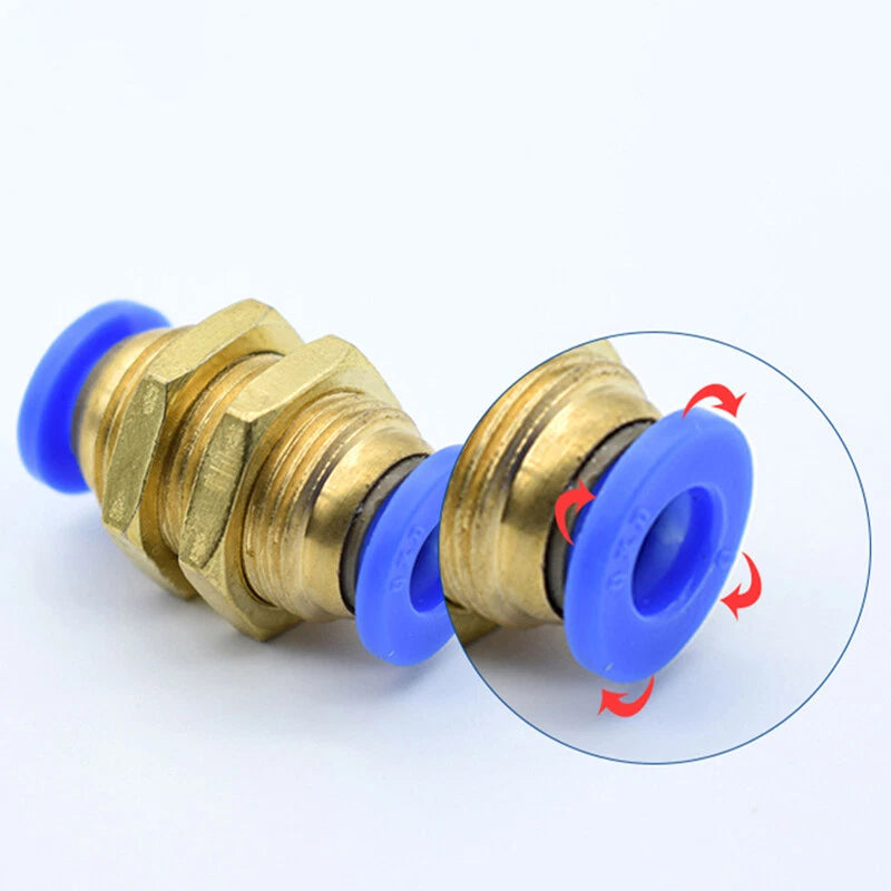 Brass Push-to-Connect Pneumatic Bulkhead Union Fittings — 4mm 6mm 8mm 10mm 12mm