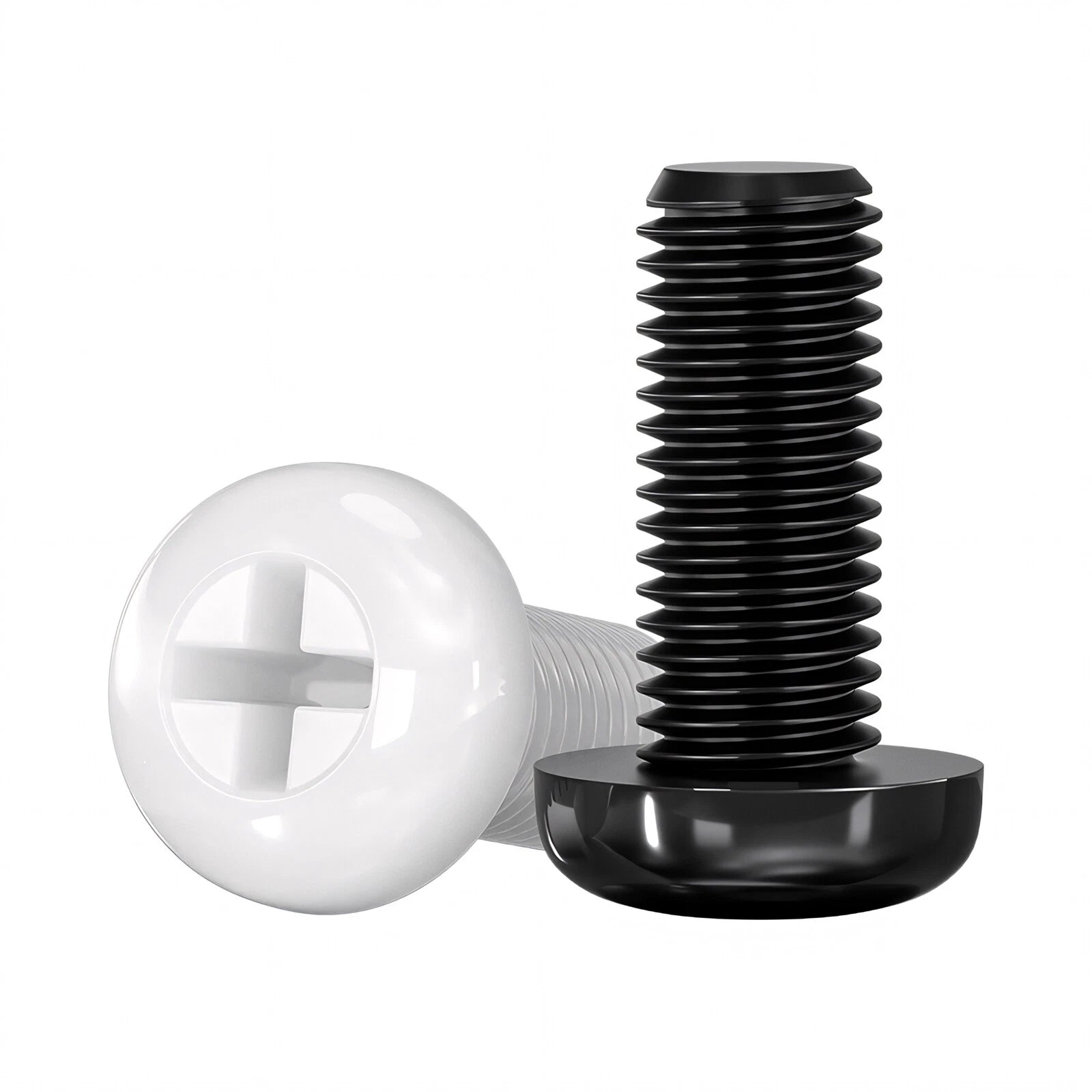 White/Black Nylon Phillips Machine Screws – M2 to M6, Plastic Round Pan Head Bolts