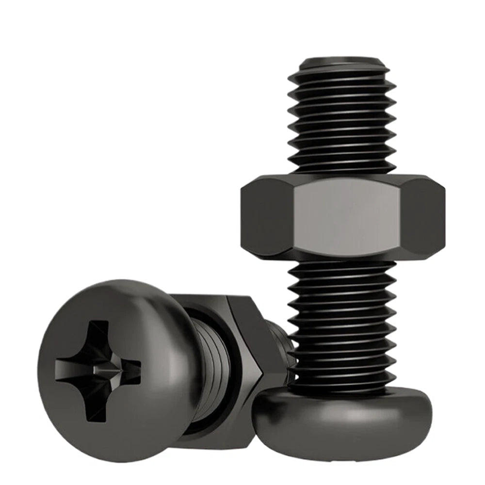 Black Pan Head Phillips Machine Screws + Hex Nuts Set – A2 Stainless Steel, M2 to M10