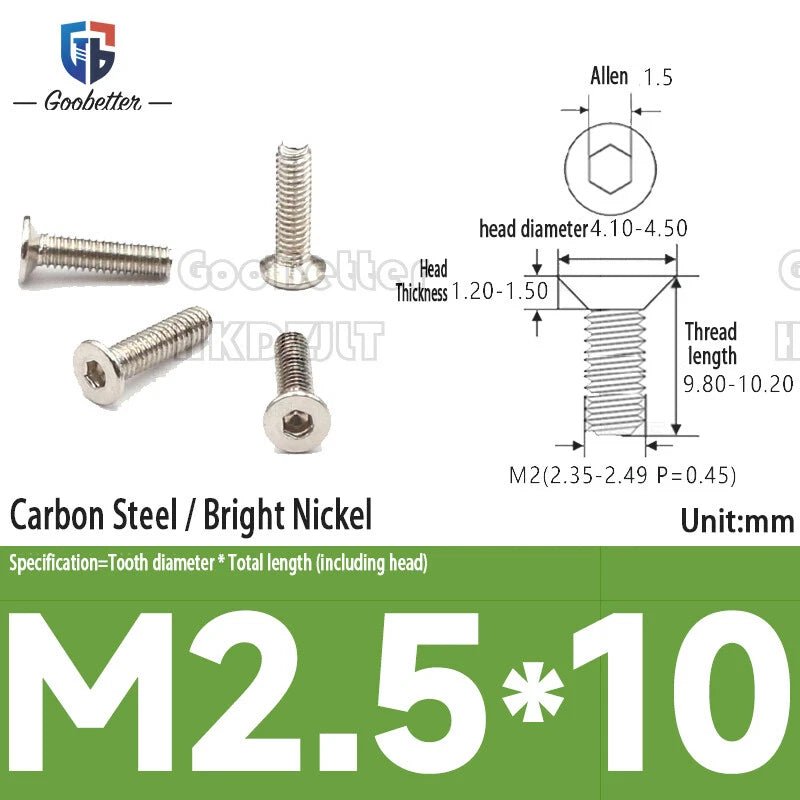 Hex Socket Flat Head Machine Screws M2–M5 — Allen Drive Countersunk, Multiple Finishes, 100 or 200 Pack - HomeDIYer