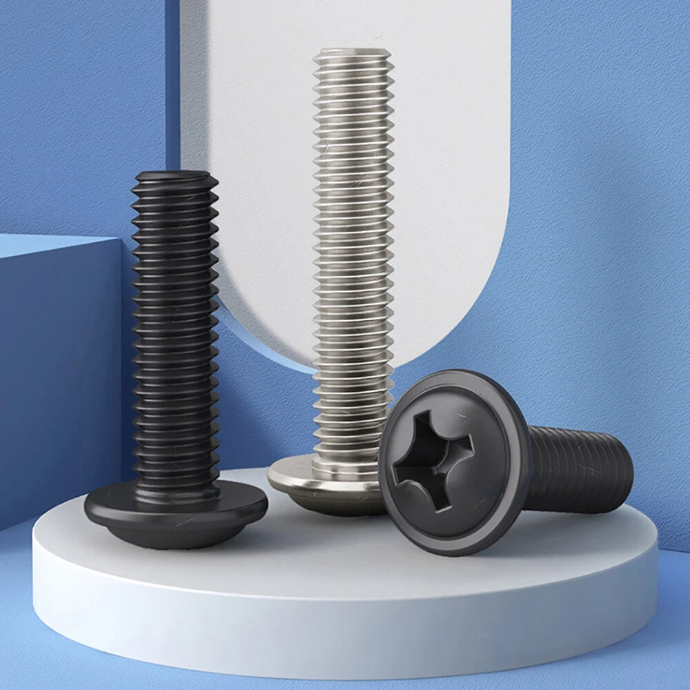M2–M4 Flanged Button Head Phillips Screws – Black Zinc or Nickel Plated Carbon Steel