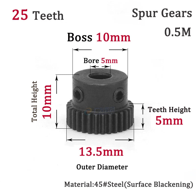 0.5M 25-28T Spur Gears Steel Pinion Gears Metal Spur Transmission Gear 45 Steel