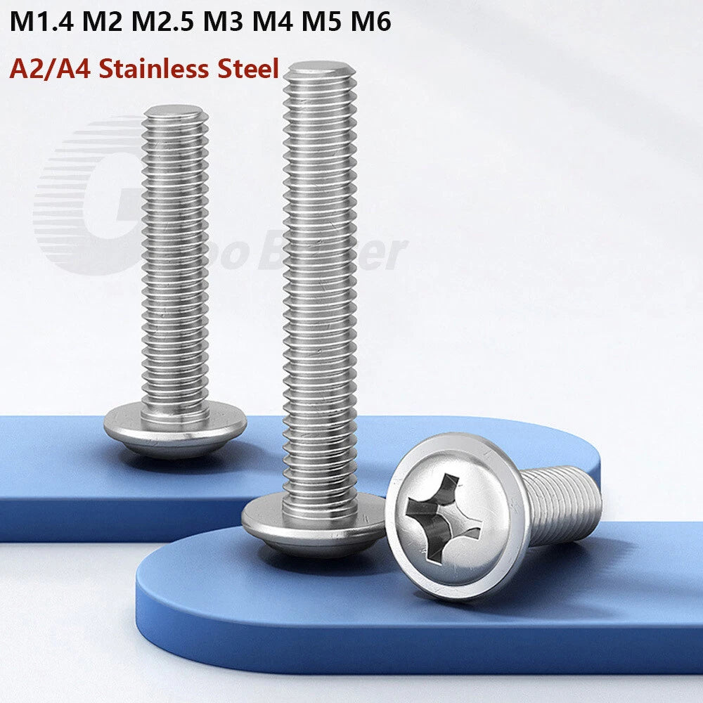 Flanged Phillips Pan Head Machine Screws – A2/A4 Stainless Steel, M1.4 to M6 (304/316)