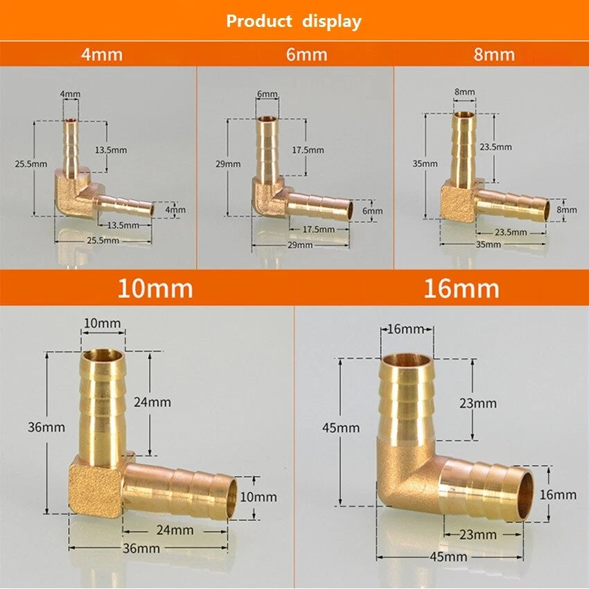 Brass Elbow Barb Hose Connector 4mm–19mm | Air Gas Fuel Pipe Fitting
