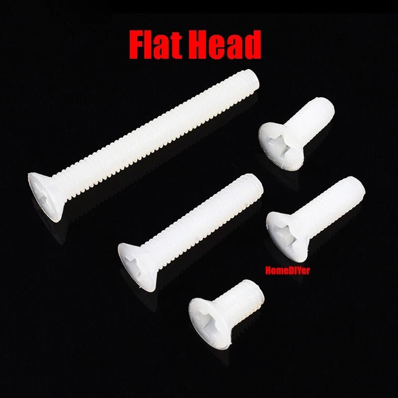 White Nylon Phillips Machine Screws M3 Round & Flat Head 5–20mm with M3 Nuts - HomeDIYer
